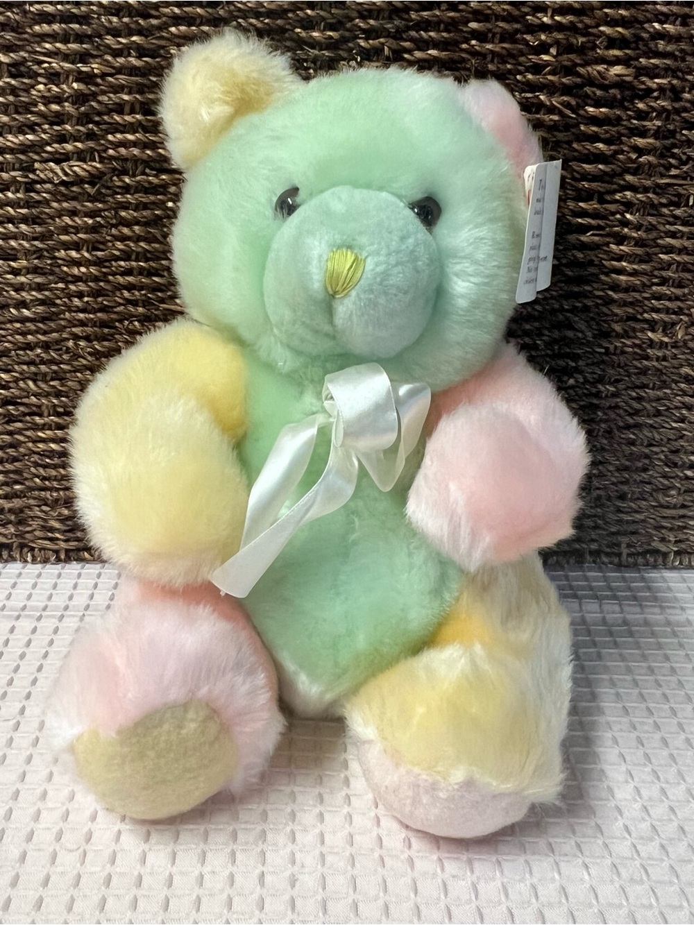 Vintage Tony Toy Pastel Y2K Colorblock Teddy Bear Plush - Mint Green Pink Yellow